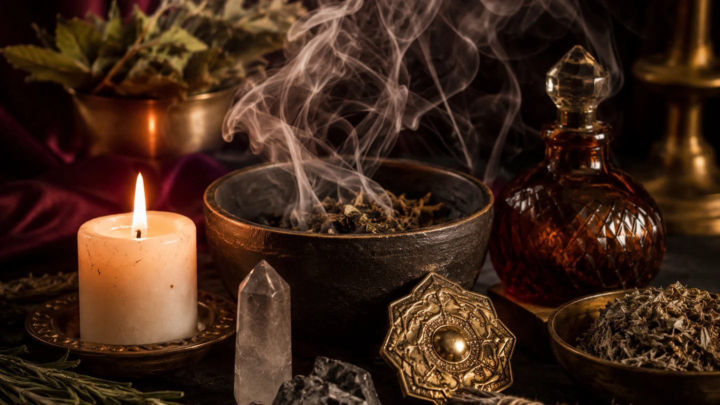 Ervas, vela e elementos de proteção espiritual