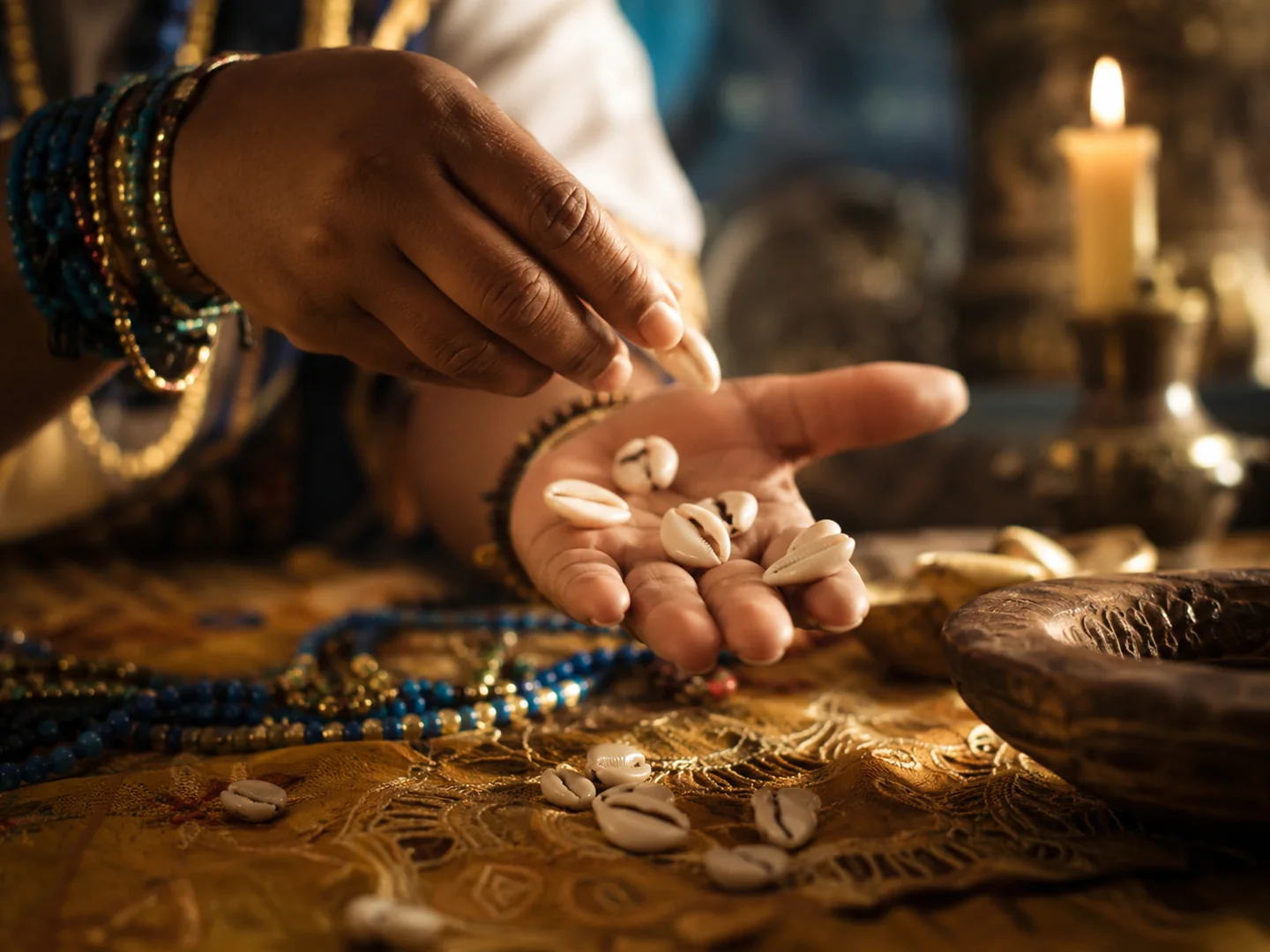 Búzios e elementos de consulta espiritual