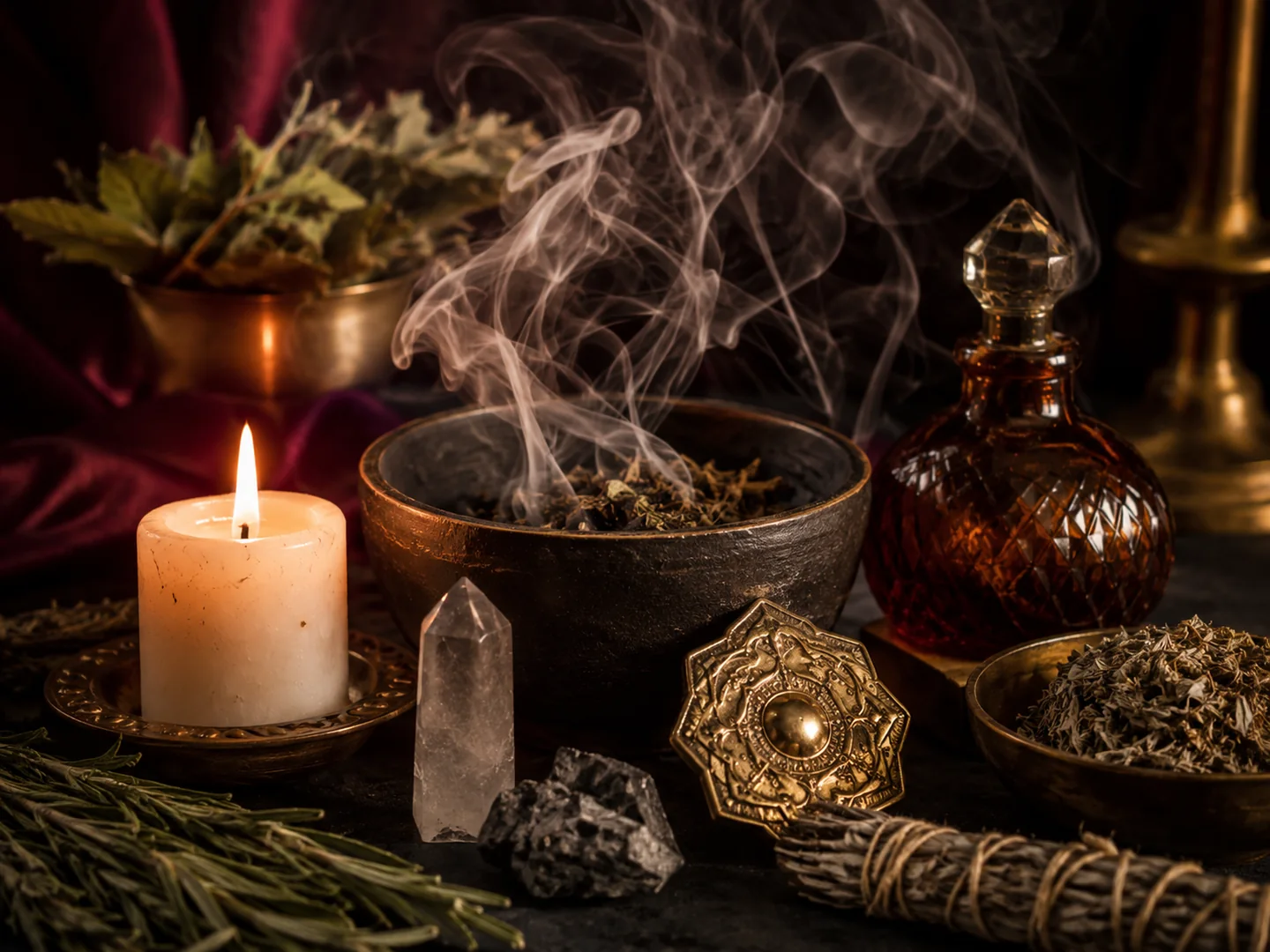 Ervas, vela e elementos de proteção espiritual